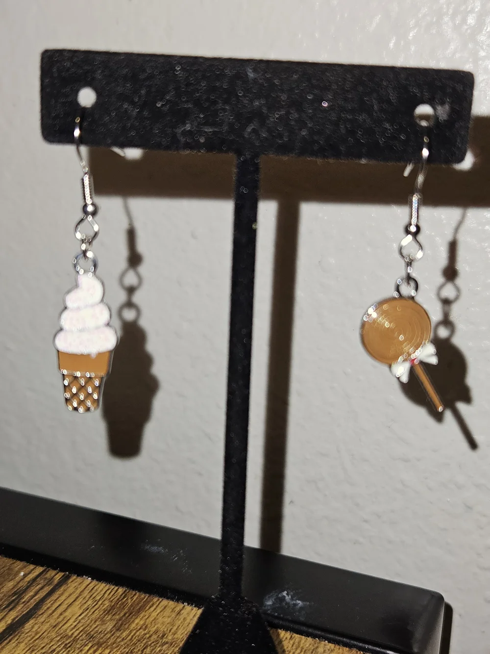 Children's Ice Cream & Lollipop Charm Drop Earrings - Pink & Tan
